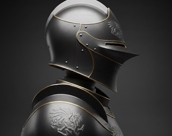 Black Knight Armor PNG, Medieval Warrior Clipart, Dark Fantasy Knight Illustration, Gothic Armor Digital Download, Printable Crusader Art