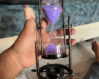 Vintage Hourglass Sand Timer Purple Sand Glass Timer Nautical Decor Desk Decor Handmade Hour Glass Gift