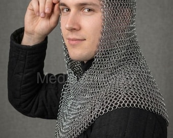 Medieval Chainmail Coif Hood Helmet Armor Hood Viking Chain Mail Hood Knight Costume LARP Reenactment Steel Hood