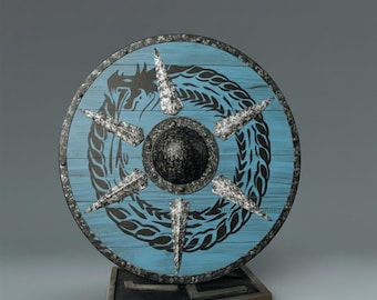 Handcrafted Viking Dragon Shield, Norse Mythology Wall Art, Metal Boss Round Display