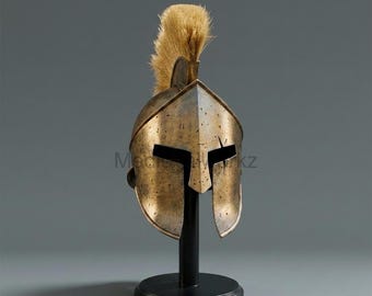 Ancient Spartan Helmet Handmade Brass Greek Warrior Armor for Cosplay Reenactment and Display