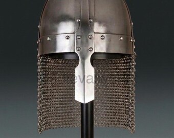 Nordic Viking Helmet With Chainmail | Medieval Warrior Armor Helmet | Handmade Steel Viking Helm | Historical Cosplay Decor