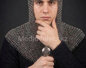 Medieval Chainmail Coif Hood Steel Chain Mail Hood Knight Armor LARP Viking Hood Cosplay Armor