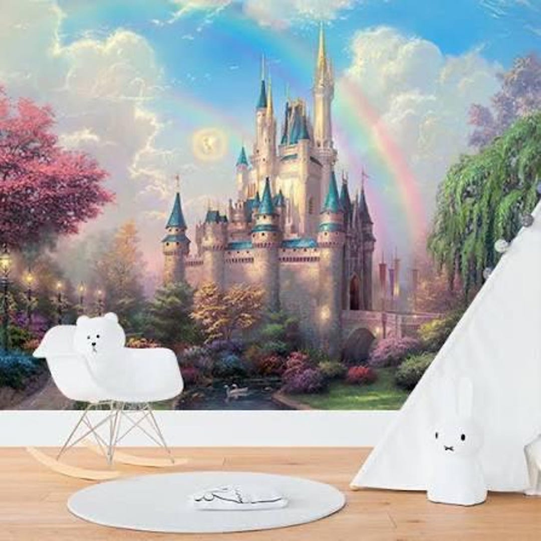 Princess Castle Wallpaper Mural | Fairy Tale Kids Room Wallpaper | Peel ...