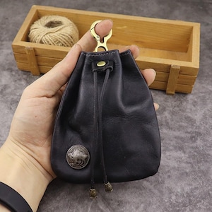 Borsa portafortuna in pelle conciata al vegetale, porta monete, portachiavi vintage, regalo di Natale