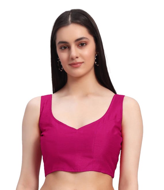 Sweetheart Neck Silk Saree Blouse: Sleeveless Indian Crop Top