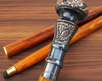 Personalized  Brass Handle Walking Cane | Hardwood Knob, Victorian Cosplay