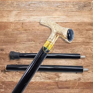 Foldable Wooden Walking Cane: Derby Brass Handle with Black Stone