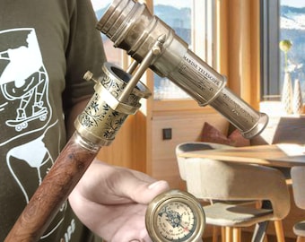 Brass Telescope Handle Walking Stick with Compass - Collector's Wooden Cane