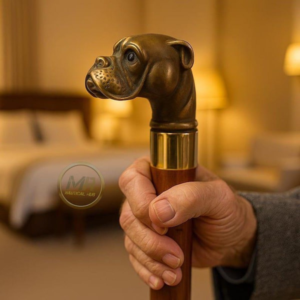 Persnalized Handcrafted Aluminum Dog Head Walking Cane: 36" Collectible Wooden Stick
