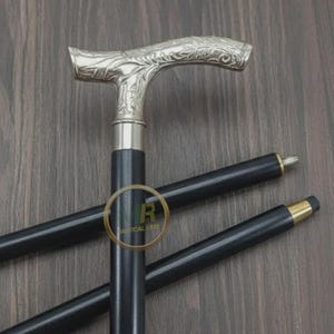 Personalized Handcrafted Walking Stick – Brass Nickel Plated Handle, Foldable Wooden Cane, Cosplay prop