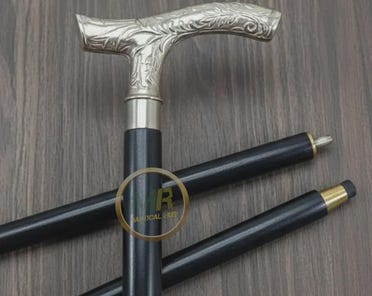 BÂTON DE MARCHE canne en bois vintage manche tête d'aigle noir laiton