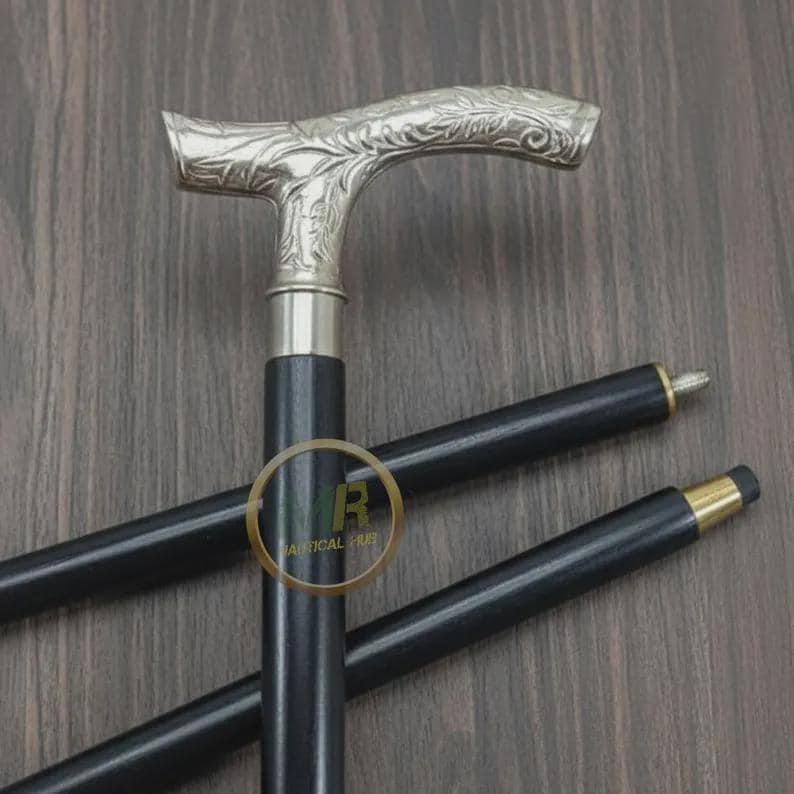 Vintage Style Wooden Foldable Walking Stick With Brass Rabbit Handle