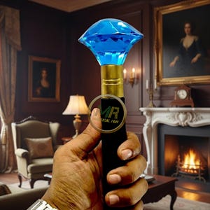 Handgemaakte wandelstok: handvat in rode kristallen diamantstijl, afneembaar in 3 delen