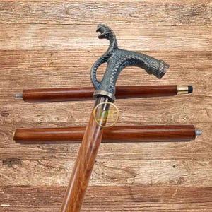 Handmade Wooden Walking Cane: Snake Handle Aluminum, Adjustable