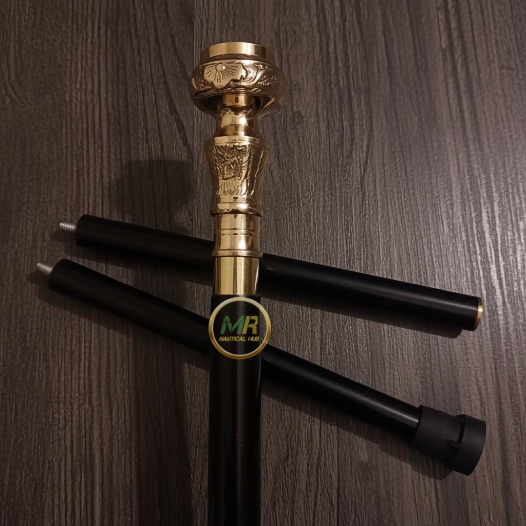 Persnalized Handmade Brass Handle Cane With Working Compass Sword ...