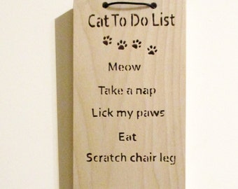 Cat Lovers Wall Hanging Cat To Do List Humorous Wood Scroll Saw Hand Cut