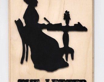 Victorian Silhouette Wood Wall Hanging Woman Writing Letter Scroll Sawn Hand Cut