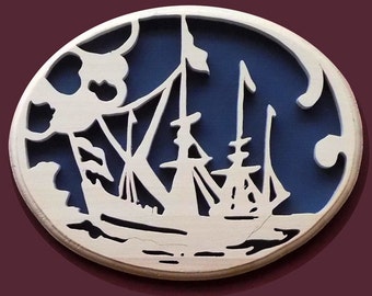 Hand Cut Nautical Scene Wood Picture