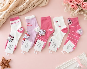 5 Pairs Hello Kitty Socks for Kids and Teenagers size 1-4 and 8-12