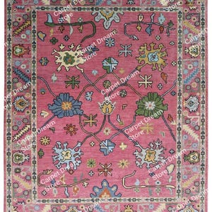 Hand Knotted Pastel Pink New Zealand Wool Rug: 5x8 8x10 Sizes