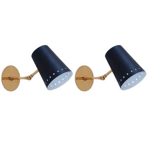 Stilnovo-Inspired Italian Wall Light – Matte Black and Brass Mid-Century One-Light Sconce