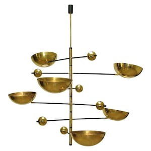 Elegant Stilnovo-Inspired 5-Light Sputnik Chandelier – Raw Brass Mid-Century Fixture