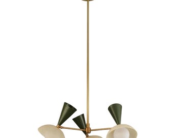 Stilnovo Style 5-Arm Sputnik Ceiling Light in Brushed Brass with Mesh Cap Shades