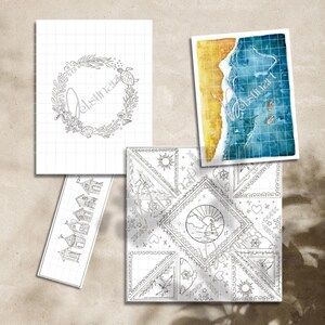 Papeterie personnalisable à imprimer – Puzzle Purse, carte, marque-page à peindre ou colorier (template DIY), peinture étape par étape.