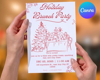 Christmas Brunch Invitation | Holiday Brunch Party Invite | Hand-Drawn Editable Canva Template
