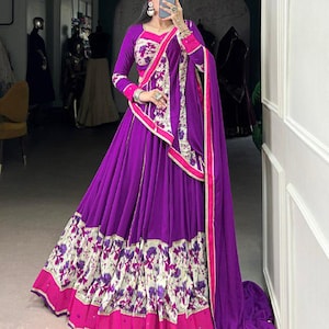 Paarse lehenga-set – feestkleding met blouse van dupatta en pure rayon | Feestelijke Indiase etnische outfit