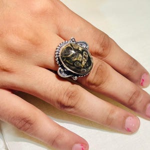 Turritella Agate Ring – Fossilized Shell Gemstone in Sterling Silver – Boho Statement Jewelry for Women&quot;