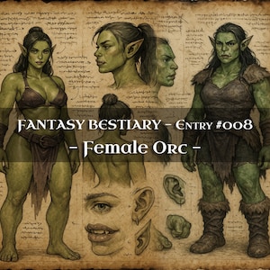 Bestiario de 10 Monstruos Orcos Femeninos: Códice de Monstruos, Códice de Fantasía Bestiaria, Manual de Monstruos, Grimorio Medieval, Diario de Baratijas, Accesorios para LARP, DnD