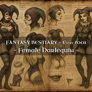 Bestiario de 10 Monstruos Arlequín Femeninos: Códice de Monstruos, Códice de Bestiario de Fantasía, Manual de Monstruos, Grimorio Medieval, Diario de Frases, Accesorios para LARP