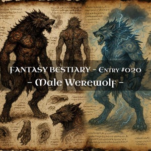 Bestiario de Monstruos Hombre Lobo (10x) – Códice de Monstruos, Códice de Fantasía Bestiaria, Manual de Monstruos, Grimorio Medieval, Diario de Baratijas, Accesorios para LARP, DnD