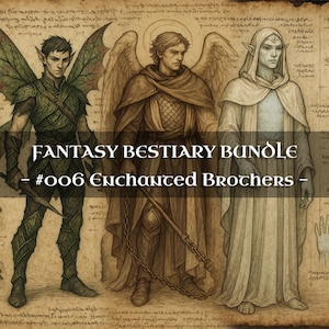 Lote de 30 Hermanos Encantados (Elfo, Ángel, Hada) - Códice de Monstruos, Grimorio Medieval, Diario de Baratijas, Accesorios para LARP, Bestiario de Fantasía, DnD, RPG