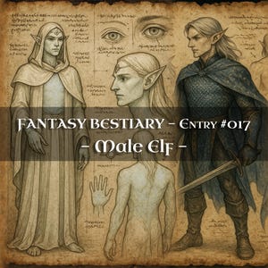 Bestiario de 10 Monstruos Elfos Masculinos – Códice de Monstruos, Códice de Fantasía Bestiaria, Manual de Monstruos, Grimorio Medieval, Diario de Baratijas, Accesorios para LARP, DnD, RPG