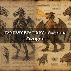 Bestiario de Monstruos Dragón 10x – Códice de Monstruos, Códice de Fantasía Bestiaria, Manual de Monstruos, Grimorio Medieval, Diario de Baratijas, Accesorios para LARP, RPG, DnD