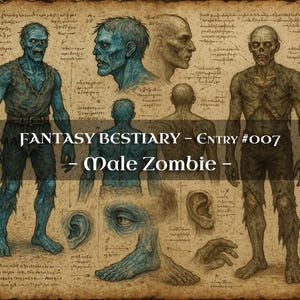 Bestiario de 10 Monstruos Zombi Masculinos: Códice de Monstruos, Códice de Fantasía Bestiaria, Manual de Monstruos, Grimorio Medieval, Diario de Baratijas, Accesorios para LARP, DnD