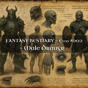 Bestiario de Monstruos Draugr Masculinos (10x) – Códice de Monstruos, Códice de Fantasía Bestiaria, Manual de Monstruos, Grimorio Medieval, Diario de Basura, Accesorios para LARP, RPG