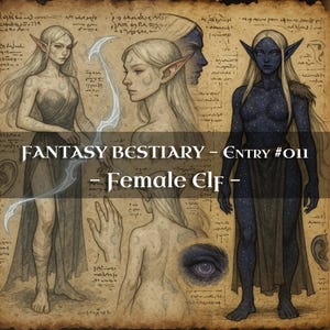 Bestiario de 10 elfos femeninos: Códice de monstruos, Códice de fantasía de bestiario, Manual de monstruos, Grimorio medieval, Diario basura, Accesorios para LARP, DnD