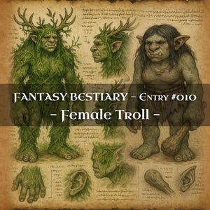 Bestiario de 10 Monstruos Troll Femeninos: Códice de Monstruos, Códice de Fantasía Bestiaria, Manual de Monstruos, Grimorio Medieval, Diario de Baratijas, Accesorios para LARP, DnD
