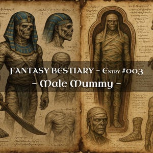Bestiario de 10 Monstruos Momia Masculinos – Códice de Monstruos, Códice de Bestiario de Fantasía, Manual de Monstruos, Grimorio Medieval, Diario de Basura, Accesorios para LARP, RPG