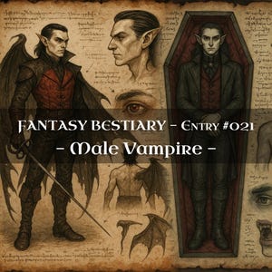 Bestiario de 10 Monstruos Vampiros Masculinos: Códice de Monstruos, Códice de Fantasía Bestiaria, Manual de Monstruos, Grimorio Medieval, Diario de Baratijas, Accesorios para LARP, DnD