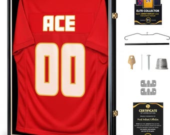 Luxury Sport Jersey Display Case, Black Wood Gold Finish, UV Protection