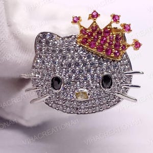 Hello Kitty Ring • Pink Sapphire CZ & Diamond, Sterling Silver