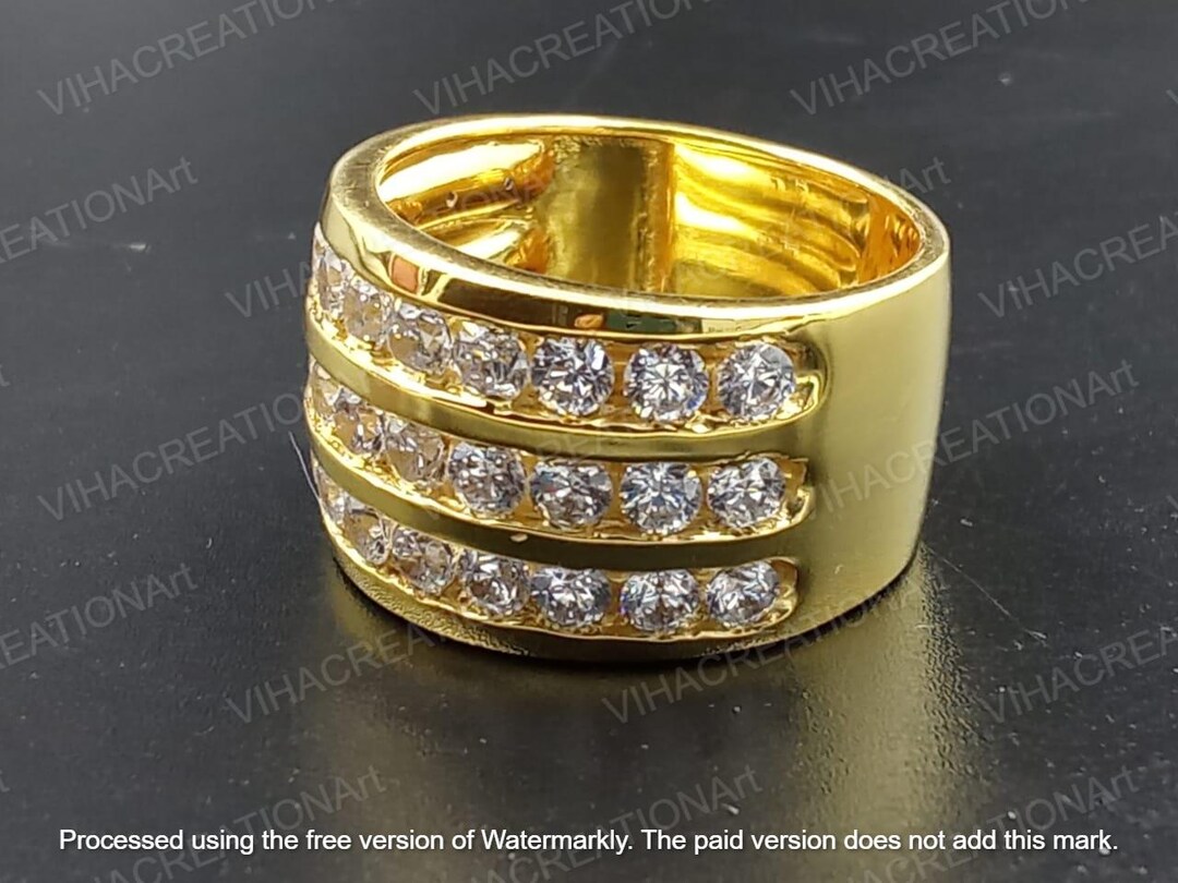 Cubic Zirconia Men's Ring, 14k Yellow Gold Plated Sterling Silver - Etsy