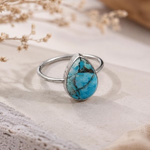 Pear Shape Turquoise Statement Ring, 925 Sterling Silver Tiny Ring For Girls, Daughter Graduation Gifts