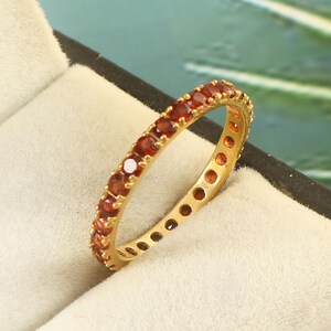 January Birthstone Garnet Full Eternity Band, Women Wedding Ring, Gold Vermeil Silver Party Wear Jewelry