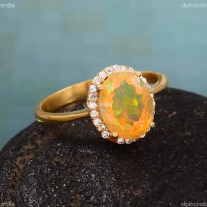Ethiopian Opal Oval cut Halo Ring | Dainty Statement Jewellery For Brides Made